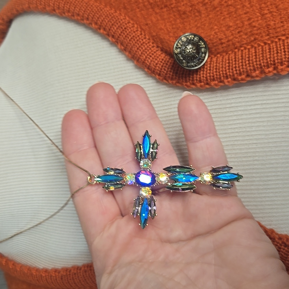 Zirconia Cross Pendant • Gold Tone • No Chain - Picture 7 of 9